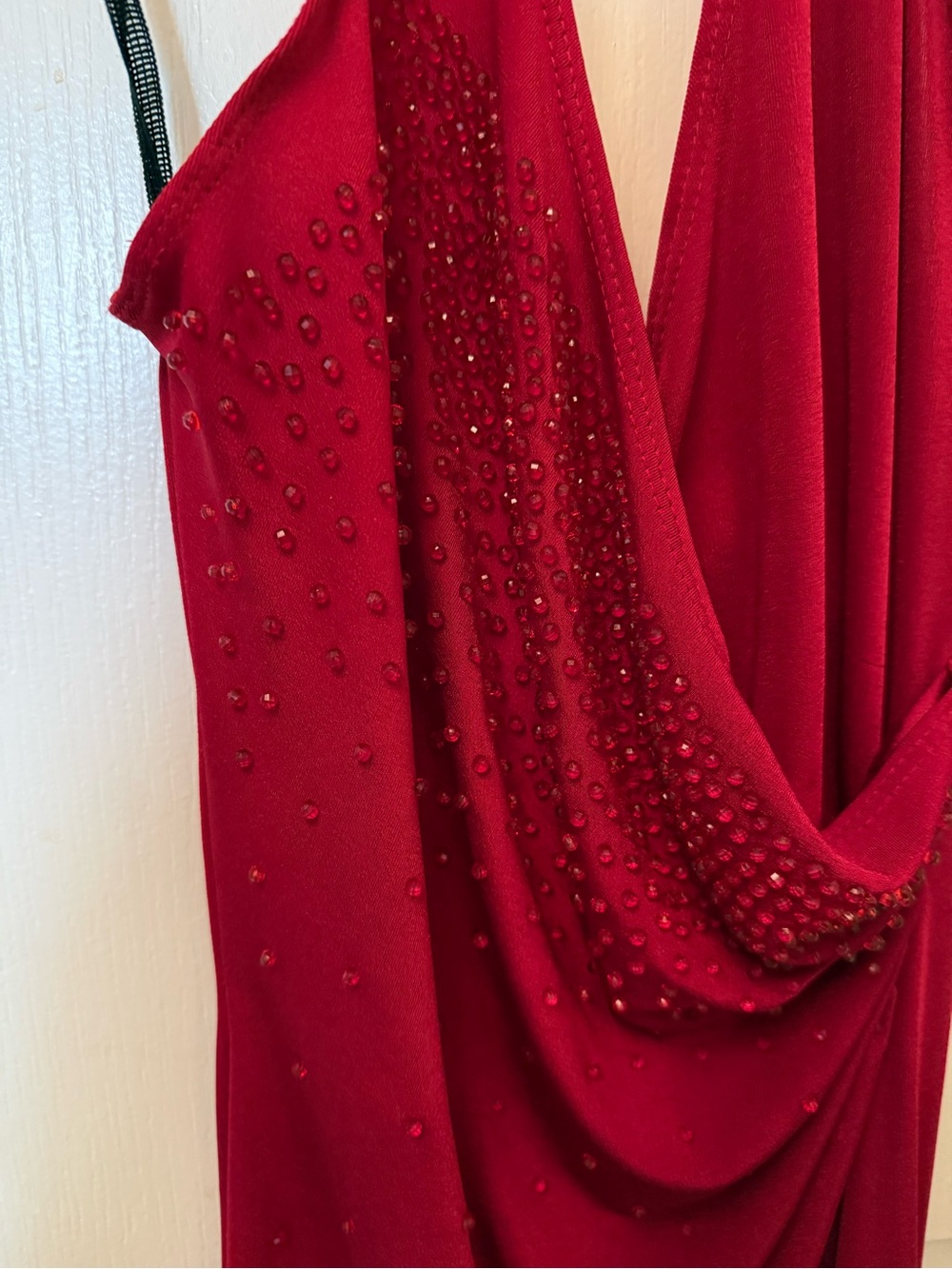 Rampage Red Asymmetrical Beaded Draped Dress